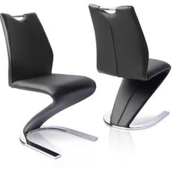 Black Leather Upholstered Mermaid-shaped Dining Chairs with Chrome Legs (Set of 2)
