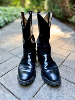 Men’s Black Justin Boots Style 3040 Vibram Lug Sole Western Police Boots 10.5D