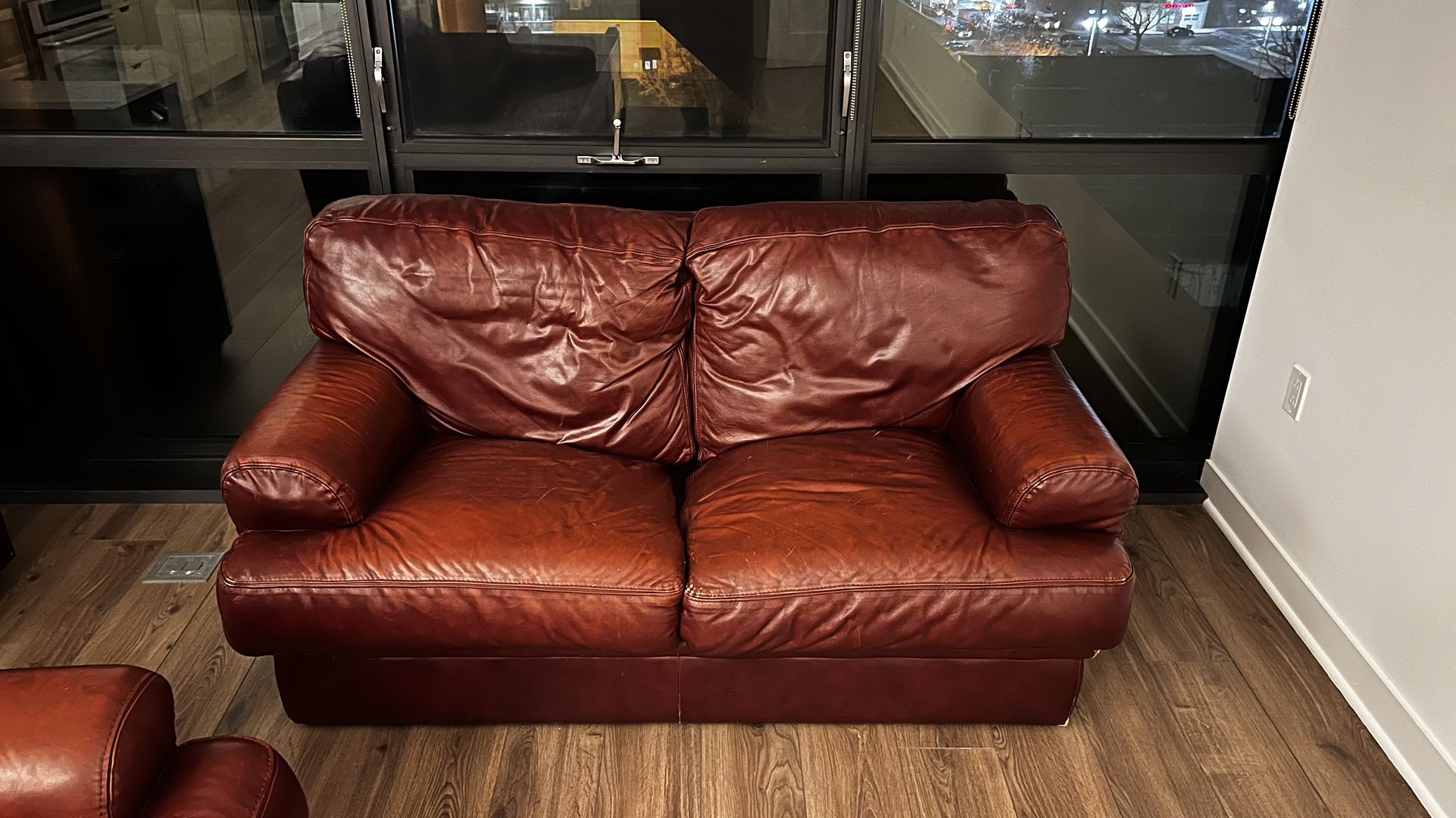 Two Rustic Italian Leather Couches