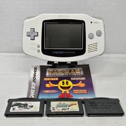 Nintendo Game Boy Advance GBA White Console w/ 3 Games Pac-Man Manual Tested