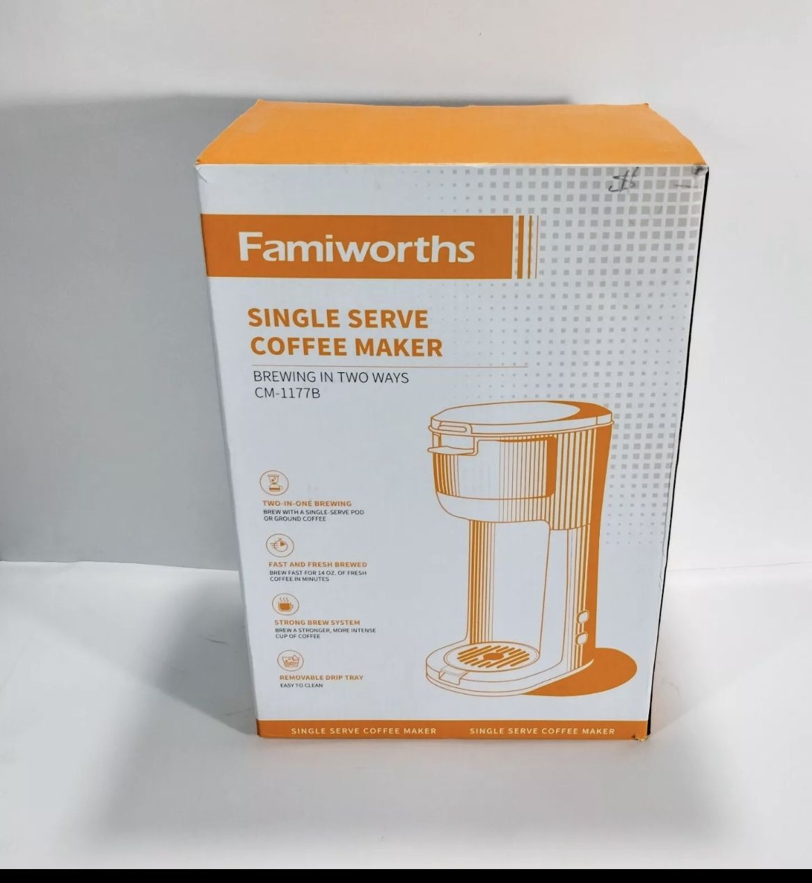 Famiworths Single Serve Coffee Maker Black CM1177B with box only 1
