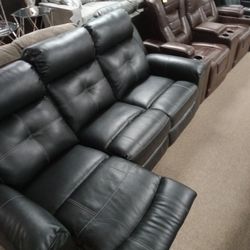 Tufted Leather Reclining Theater Couch