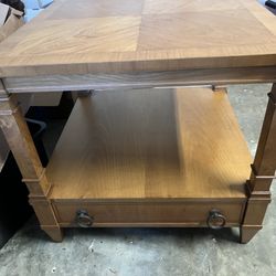 Pair Of Refinished Solid Wood End Tables With Drawers 