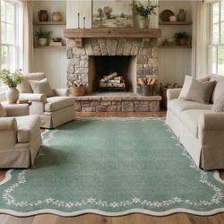 GarveeHome Scalloped Sage Green 8‘ x 10‘ Nonslip Area Rug