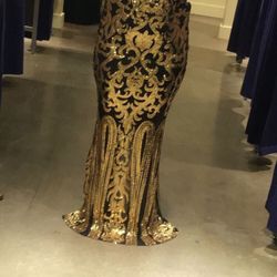 Long Sequin Dress black and gold