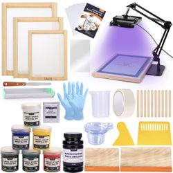 Caydo 54 Pieces Screen Printing Kit with 50W LED UV Exposure Screen Printing Light, 6 Color Screen Printing Ink, Screen Printing Photo Emulsion, Emuls
