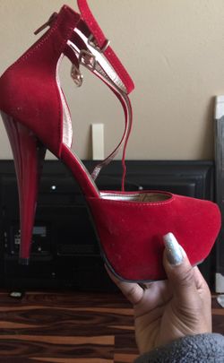 Suede red high heels
