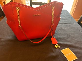 Michael Kors Red Leather Tote Bag