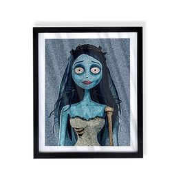 tim burton corpse bride custom art piece on black frame