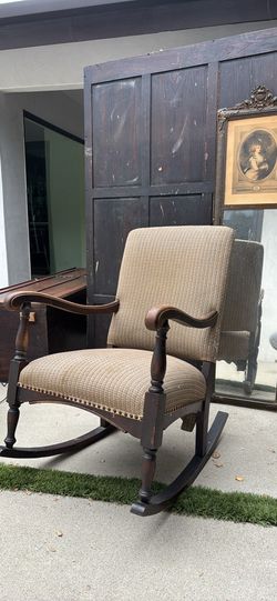 Antique Victorian Solid Wood Spring Rocking Chair – Upholstered Seat
