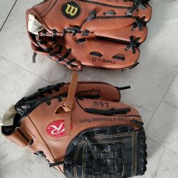 Two T-Ball Gloves , Used
