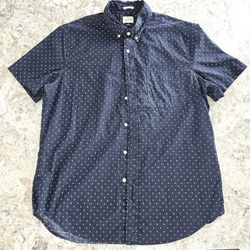 J Crew Shirt Mens Large Button Down Short Sleeve Blue Polka Dot Lightweight