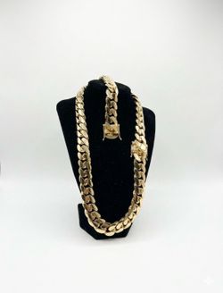 Gold Cuban Chain Set 14k