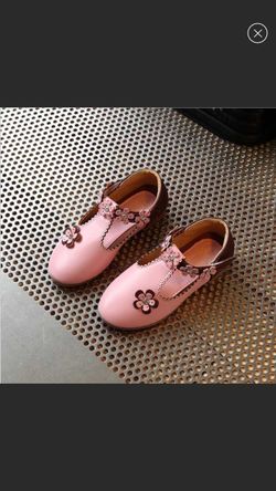 New pink leather flower dress shoes