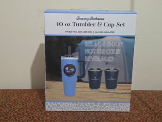 NIB Tommy Bahama Blue 40oz Tumbler & Two 12oz Cup Set - Double Wall Stainless Steel/Vacuum - BPA Free