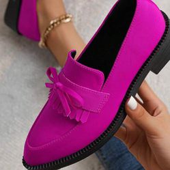 Women's Thick-Soled Flat Shoes with Tassels and Big Bows Pink Loafers Casual Flat Shoes for Valentine's Day