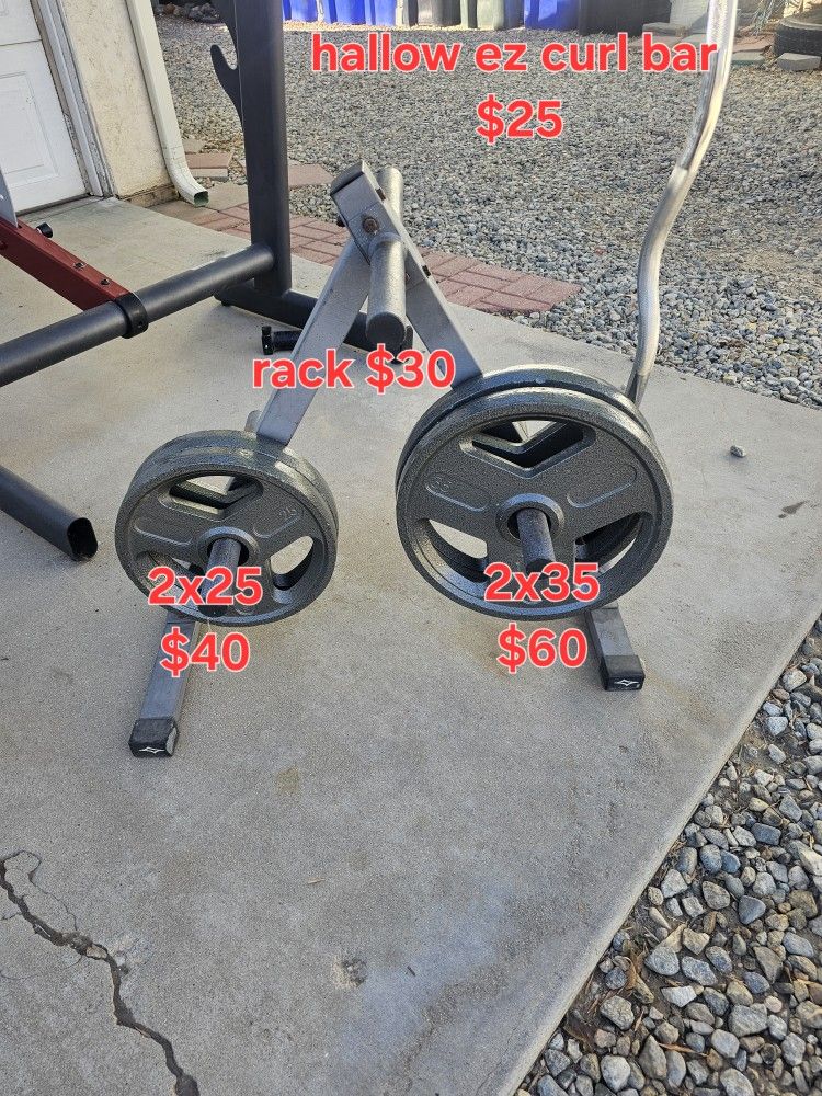 Weights, Rack And Ez Curl Bar