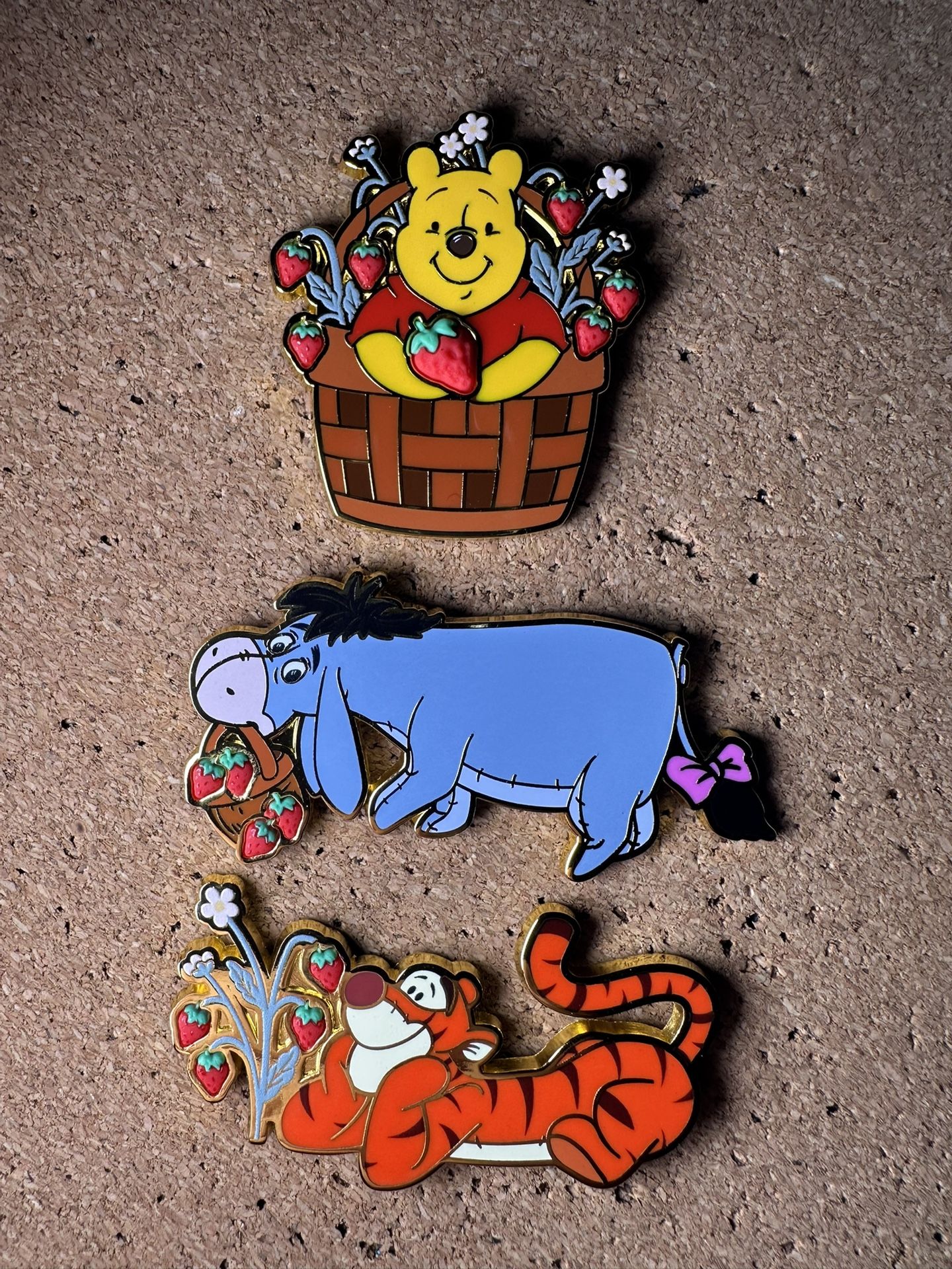 Disney Winnie the Pooh Strawberry Blind Box Enamel Pin Bundle Lot [3 Pins]