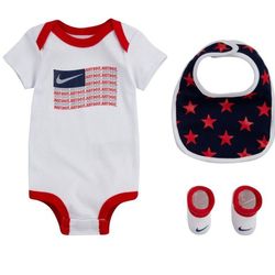 Just Do It Nike Newborn 3 Pies Set Sz 0-6mos Color White , Blue And Red