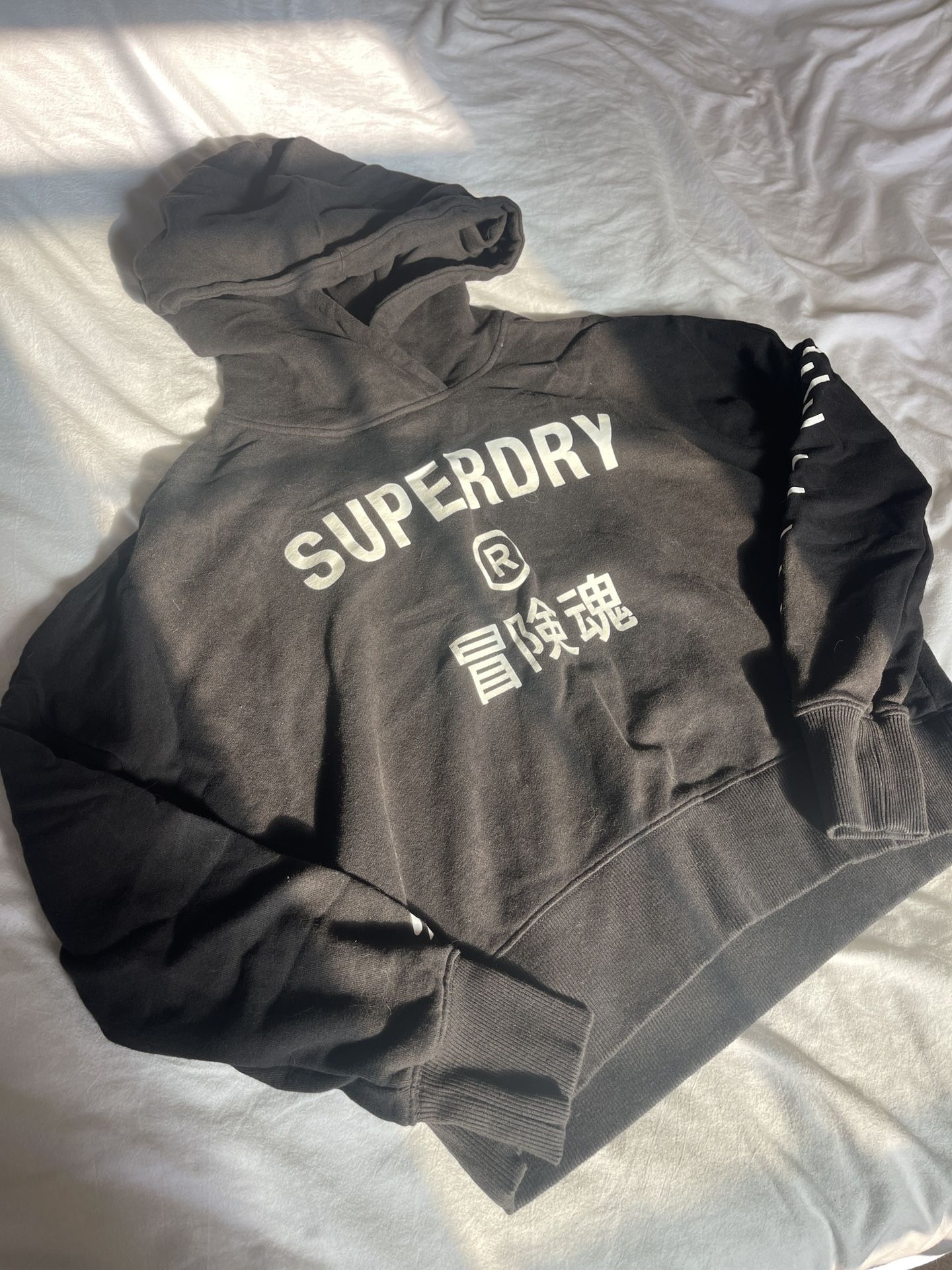 Superdry Cropped Black Hoodie Sweatshirt Medium