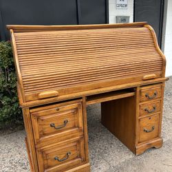 Solid Oak Roll Top Desk 