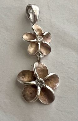 925 Sterling silver Double Plumeria Flower with Cz Stones