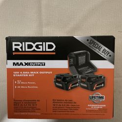 RIDGID. 18V Lithium Ion (2) 4.0Ah MAX OUTPUT Starter Kit.