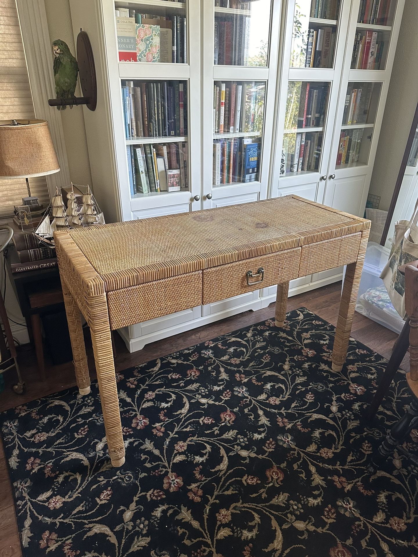 Vintage Wicker Desk/ Accent Table / Kitchen Island