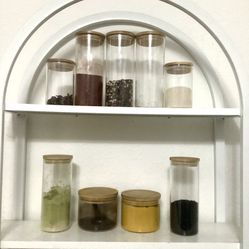 Set Of 9 Glass Jars For Spices, Bathroom, Craft Supply, Etc