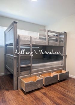 Full full bunk bed with mattress and drawers