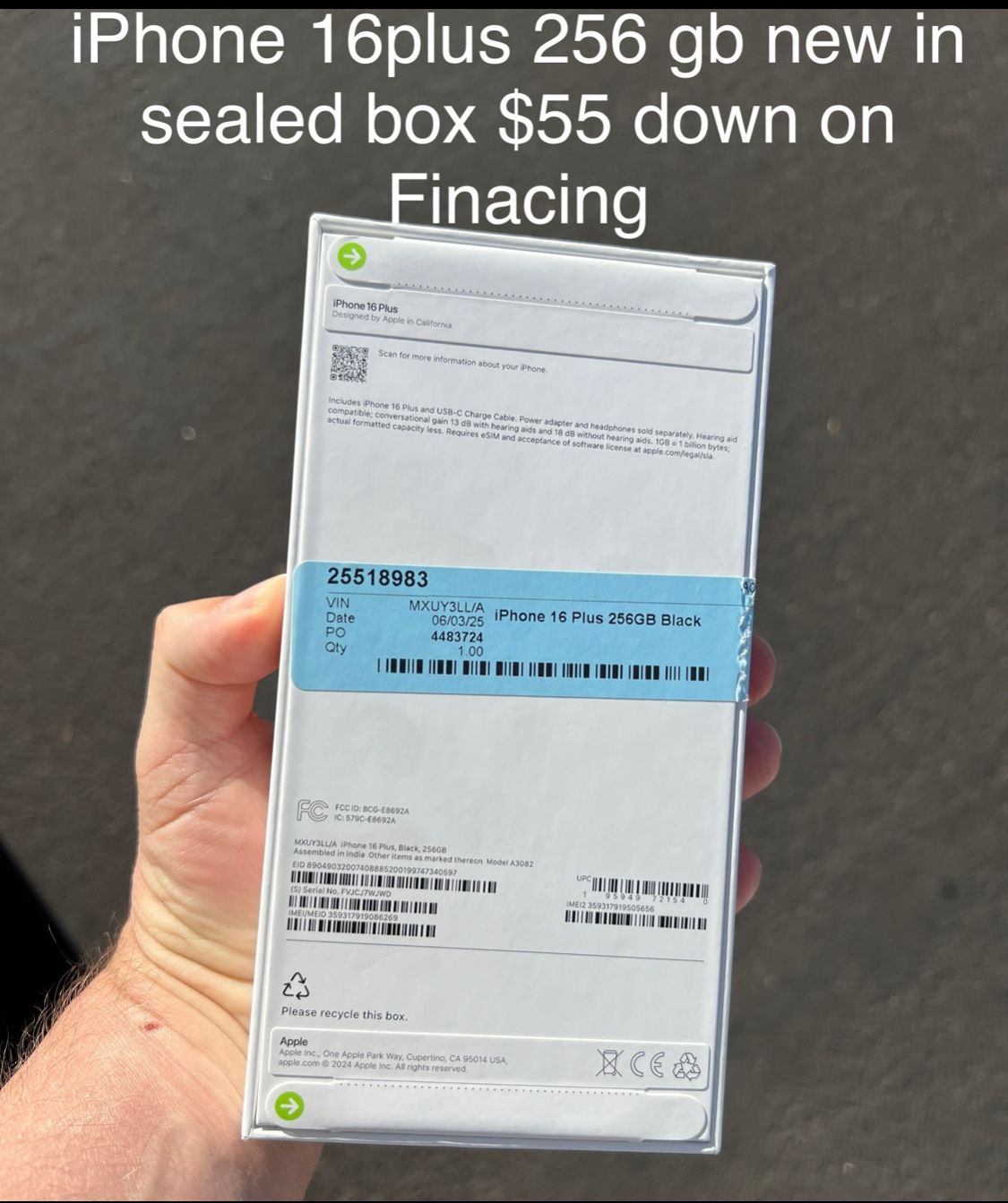 iPhone 16 Plus 256 Go NEW In Box Free Delivery