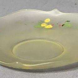 Vintage Lancaster Topaz Yellow Frosted Satin 2-Handle Serve Tray/Bowl Depression