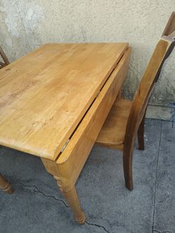 WOODEN TABLE AND 3 CHAIRS