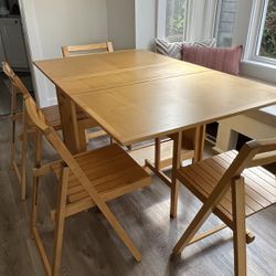 Vintage Romanian Drop Leaf Table w/ 4 Chairs And Cushions