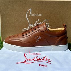 CHRISTIAN LOUBOUTIN RETERO BROWN LEATHER LOW TOP SNEAKERS LOGO NEW 2026 SZ 43/10