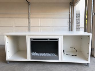 White TV Stand with Electric Fireplace w/ Remote