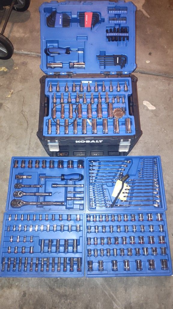 Kobalt 250pc Metric+SAE Tool Set 3 Size Ratchets Short+Deep Sockets Extensions Torx Hex Wrenches All In A Box