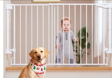 Cumbor Expandable 31.6-48" Baby Gate for Stairs, Hardware Mounted, 2-in-1 No Bottom Bar Dog Gate Indoor, Auto Close Pet Gate for Doorways with Large W