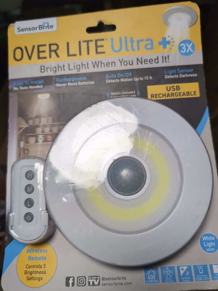 New Sensor Brite Over Lite Ultra+ Rechargeable, Remote, Detects Motion