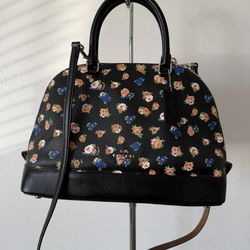 Coach Sierra Satchel In Tea Rose Print Black F57924