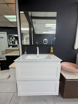 30" Floating White PVC Bathroom Vanity