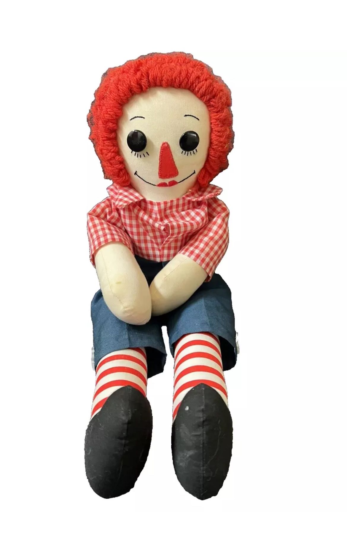 Vintage Handmade 19" Raggedy Andy Cloth Doll Button Eyes Collectible Doll