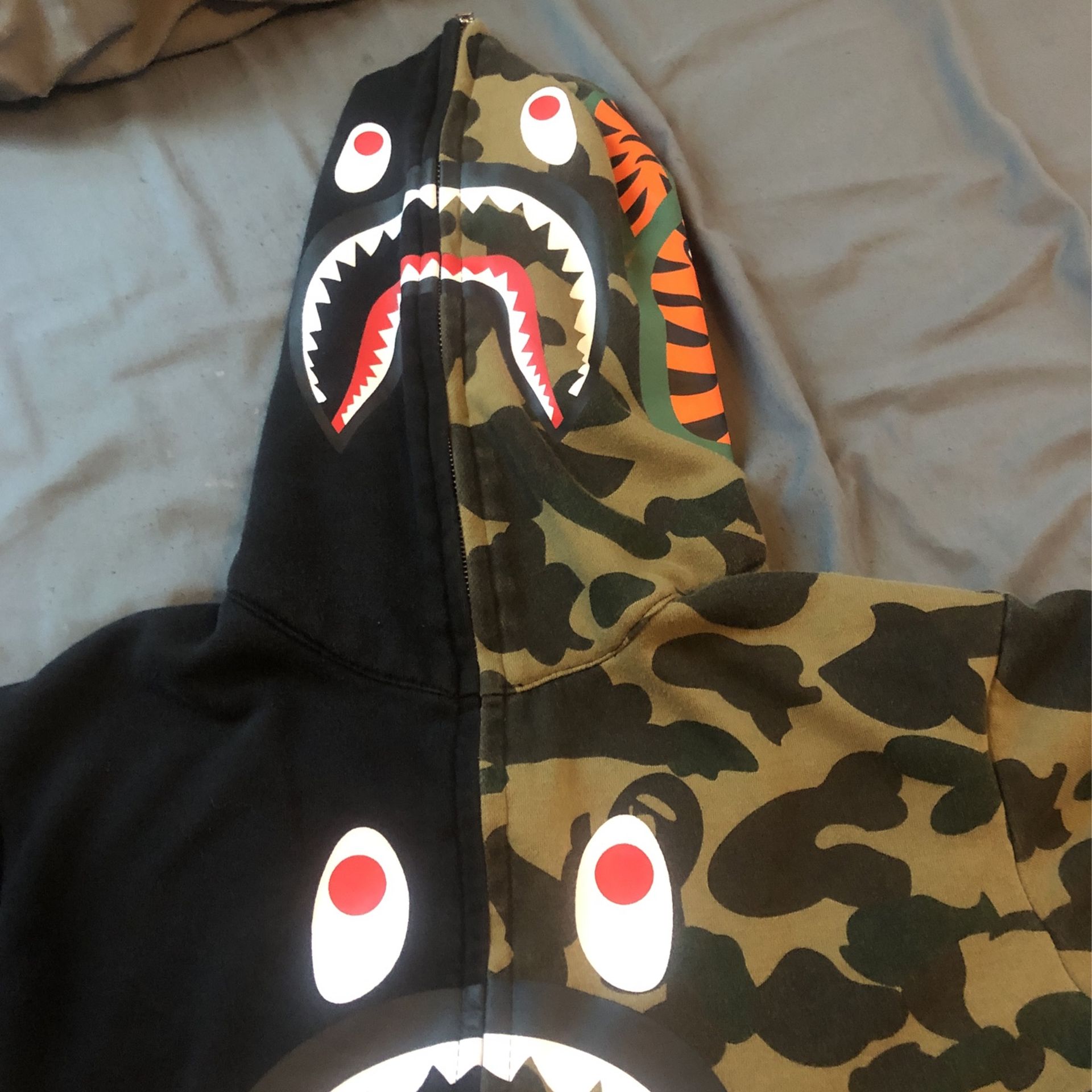 A Bathing Ape Split Camo and Black Full Zip Hoodie Size S  