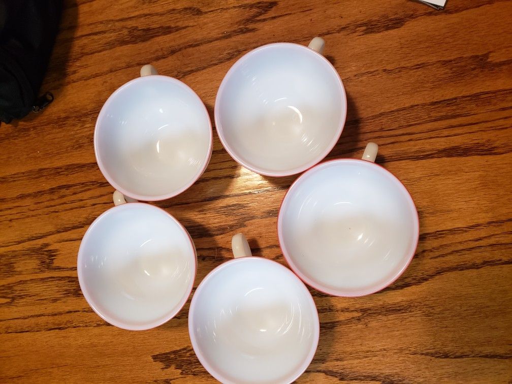 Vintage PYREX Coral Banded Cups