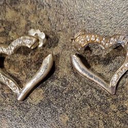 Silver Rhinestoned Heart Earrings 