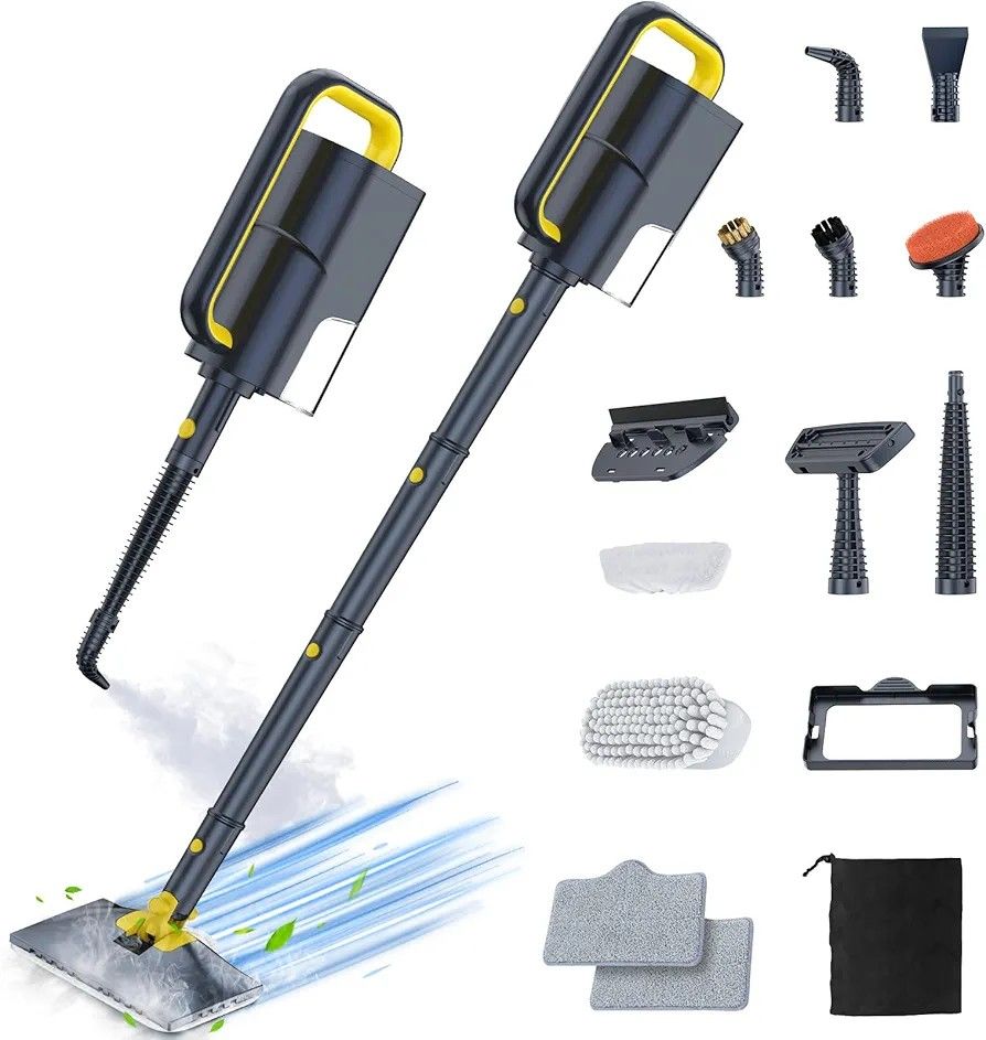 ScrubWiz Steam Mop Cleaner with Detachable Handheld Steamer, 10-in-1 Multi Accessories, Washable Microfiber Pads, 350ml and 2 Adjustable Levels