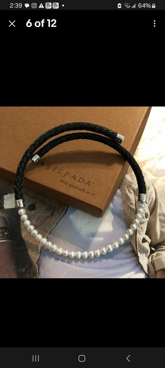 SILPADA PEARLS & LEATHER CORD CHOKER