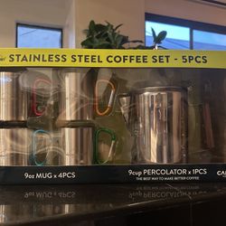 9-Cup Coffee Percolator Set with 4 Mugs 