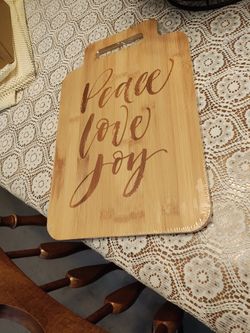 Large Love,Peace,Joy Charcuterie/Cutting Board. Still Sealed In Plastic
