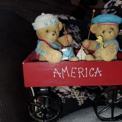 Cherished Teddies ** Kurt and Brody - Celebrate Life, Love, and Friendship Wagon Figurine.